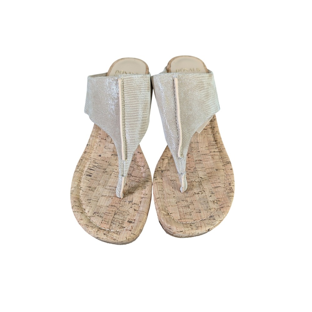 Donald Pliner Wedge Sandals Women 8.5 Champagne Gold Good Cork Platform Thong